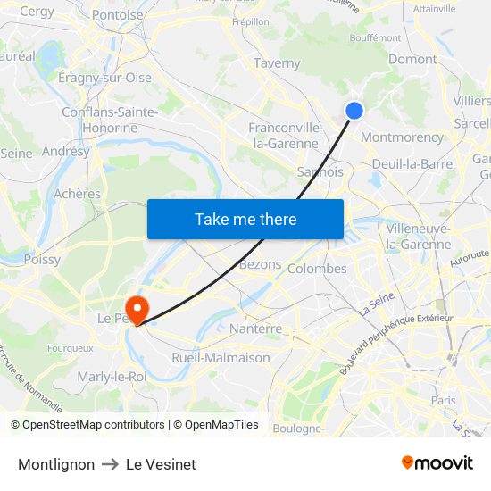 Montlignon to Le Vesinet map