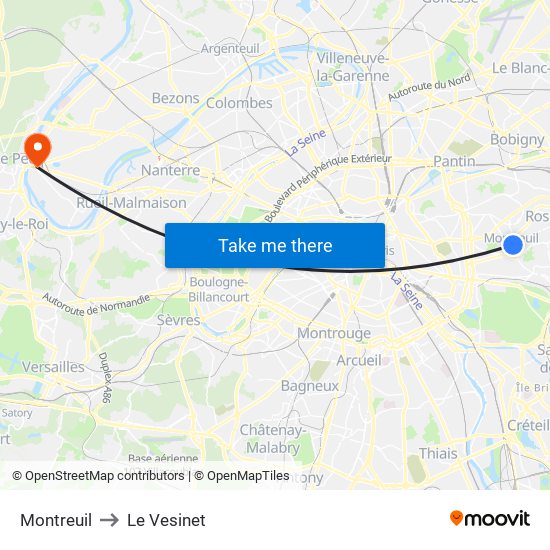 Montreuil to Le Vesinet map