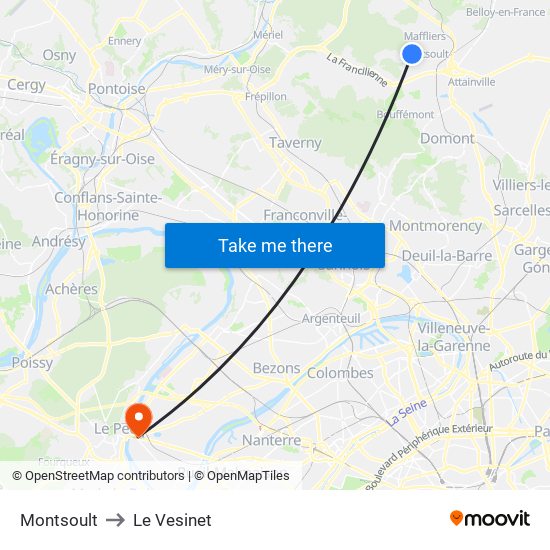 Montsoult to Le Vesinet map