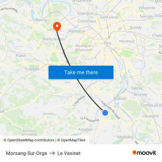 Morsang-Sur-Orge to Le Vesinet map