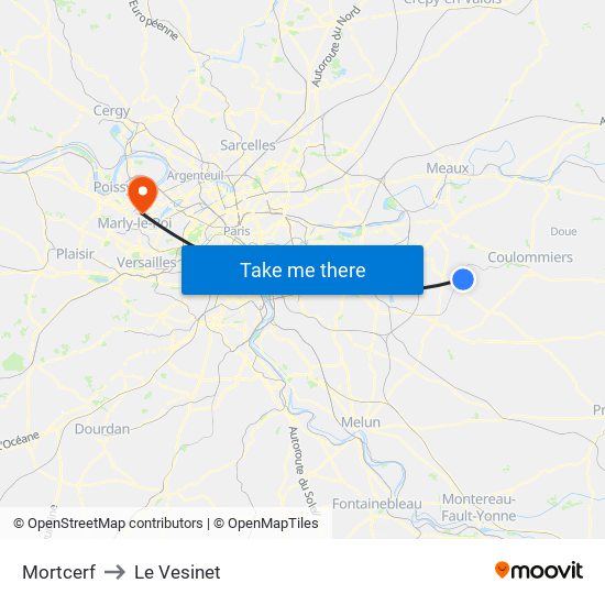 Mortcerf to Le Vesinet map