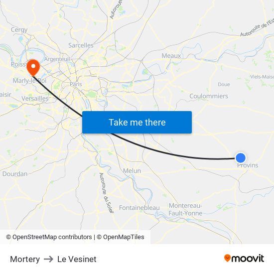 Mortery to Le Vesinet map