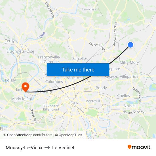 Moussy-Le-Vieux to Le Vesinet map