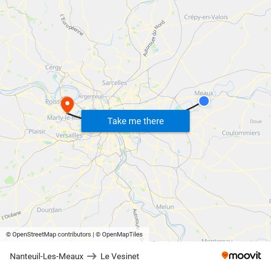 Nanteuil-Les-Meaux to Le Vesinet map