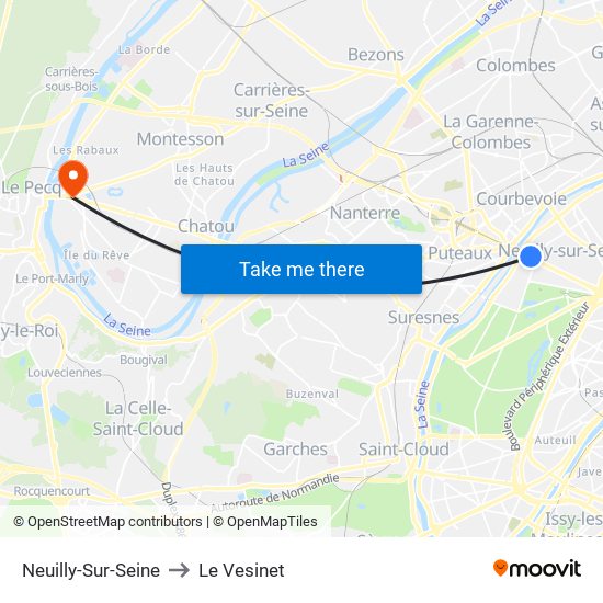 Neuilly-Sur-Seine to Le Vesinet map