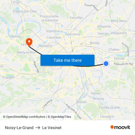 Noisy-Le-Grand to Le Vesinet map