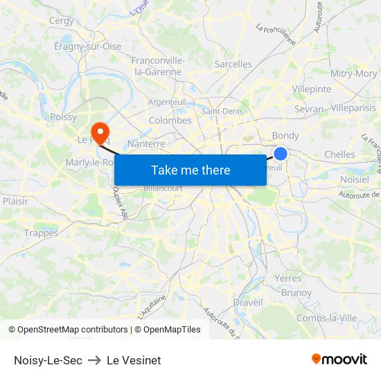 Noisy-Le-Sec to Le Vesinet map