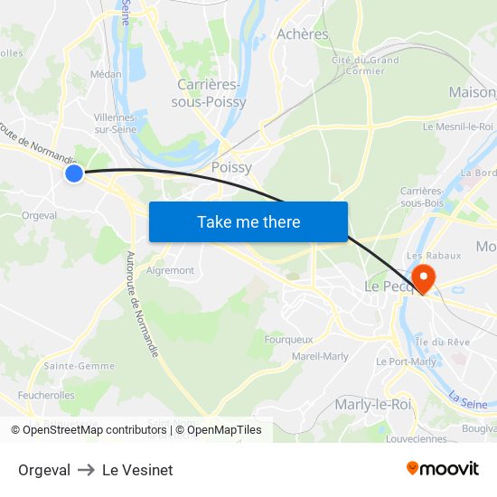 Orgeval to Le Vesinet map