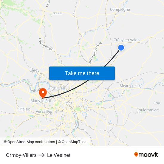 Ormoy-Villers to Le Vesinet map