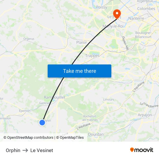 Orphin to Le Vesinet map
