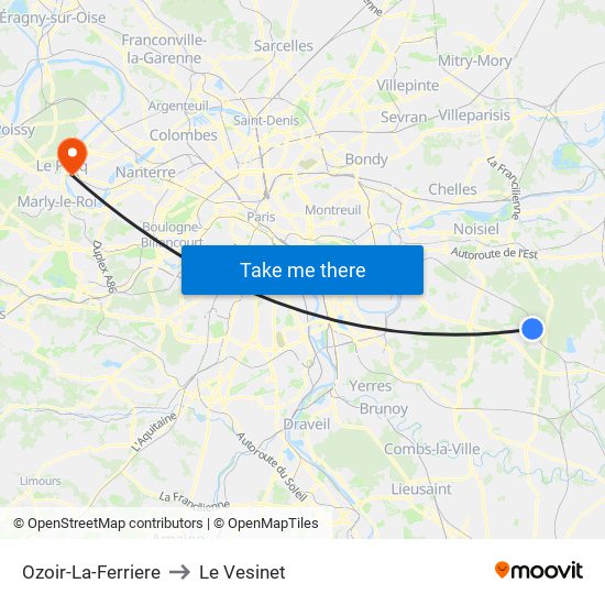 Ozoir-La-Ferriere to Le Vesinet map