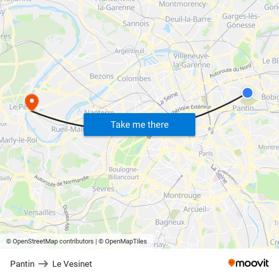 Pantin to Le Vesinet map