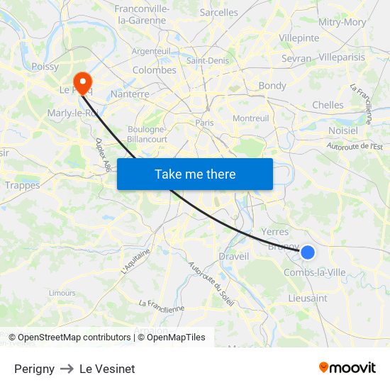 Perigny to Le Vesinet map