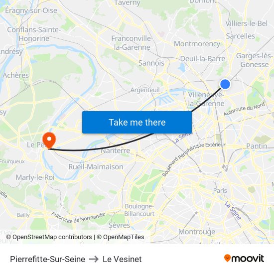 Pierrefitte-Sur-Seine to Le Vesinet map