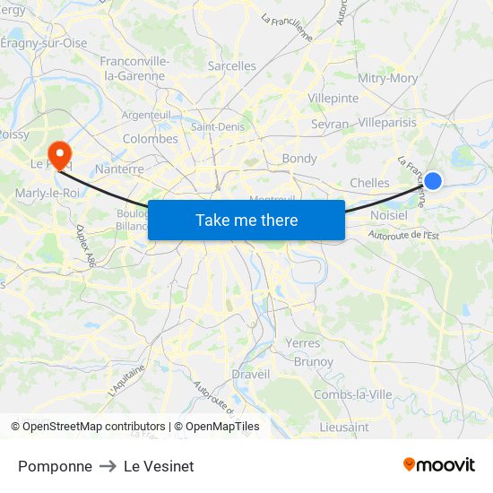 Pomponne to Le Vesinet map