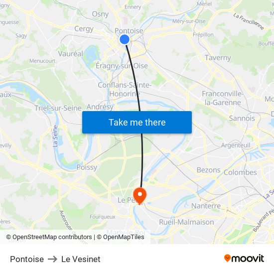 Pontoise to Le Vesinet map