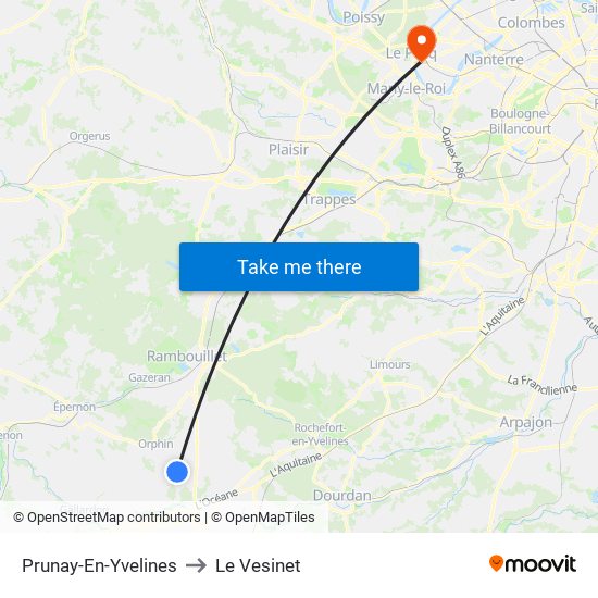 Prunay-En-Yvelines to Le Vesinet map