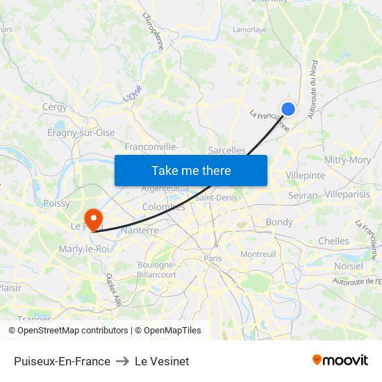 Puiseux-En-France to Le Vesinet map