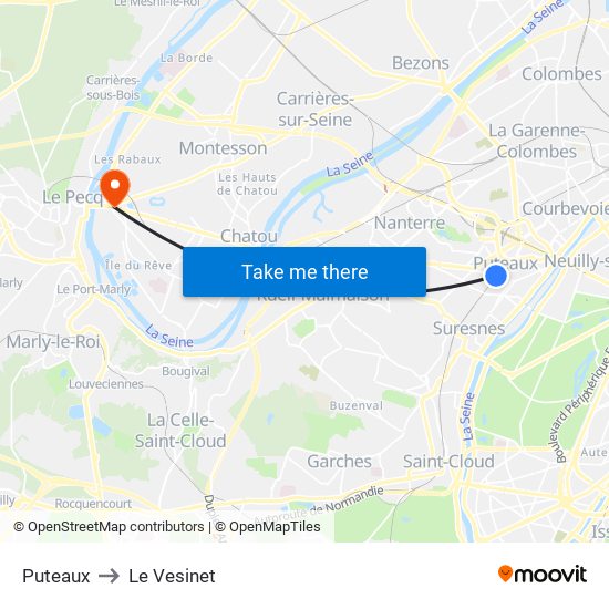Puteaux to Le Vesinet map