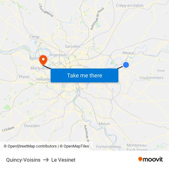 Quincy-Voisins to Le Vesinet map