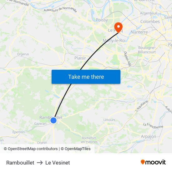 Rambouillet to Le Vesinet map
