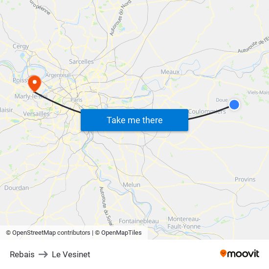 Rebais to Le Vesinet map