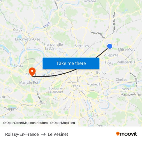 Roissy-En-France to Le Vesinet map