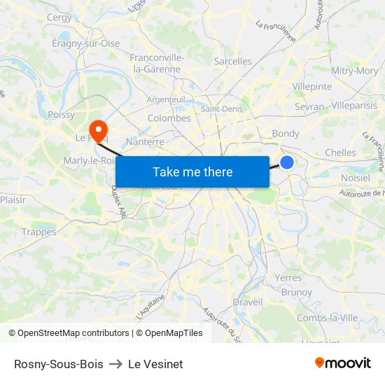 Rosny-Sous-Bois to Le Vesinet map