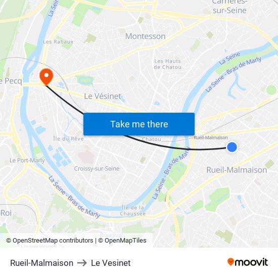 Rueil-Malmaison to Le Vesinet map