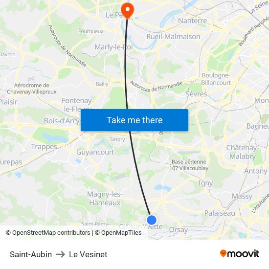 Saint-Aubin to Le Vesinet map