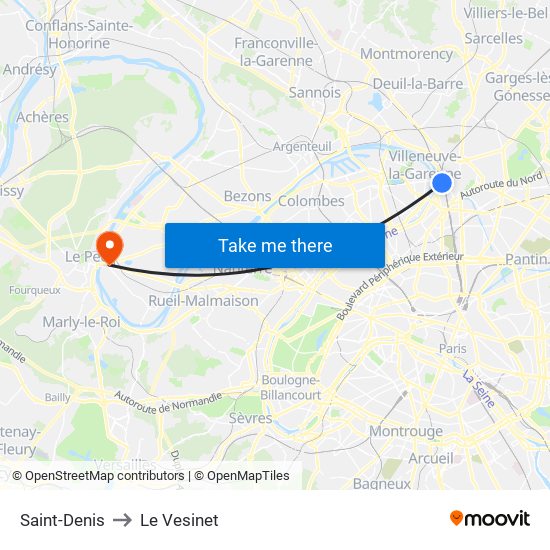 Saint-Denis to Le Vesinet map