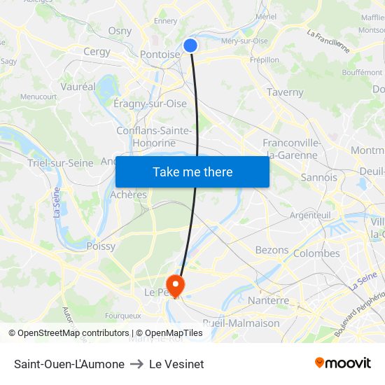 Saint-Ouen-L'Aumone to Le Vesinet map
