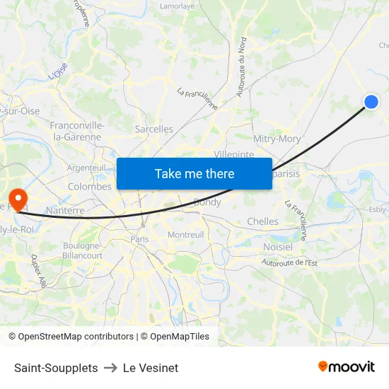 Saint-Soupplets to Le Vesinet map