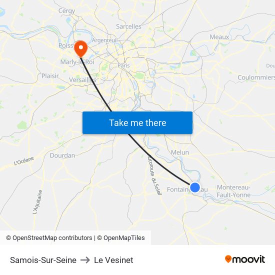 Samois-Sur-Seine to Le Vesinet map