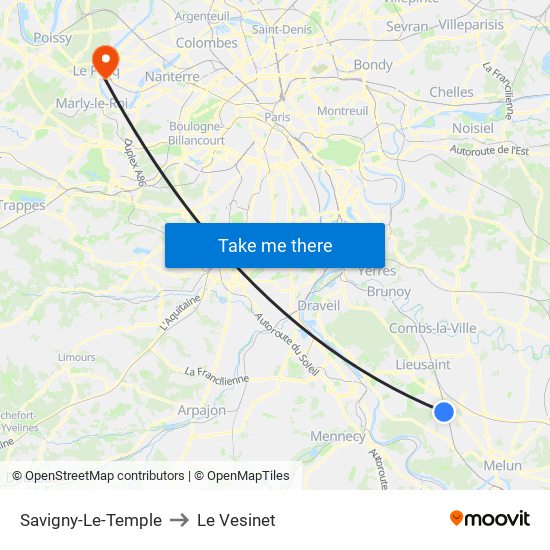 Savigny-Le-Temple to Le Vesinet map