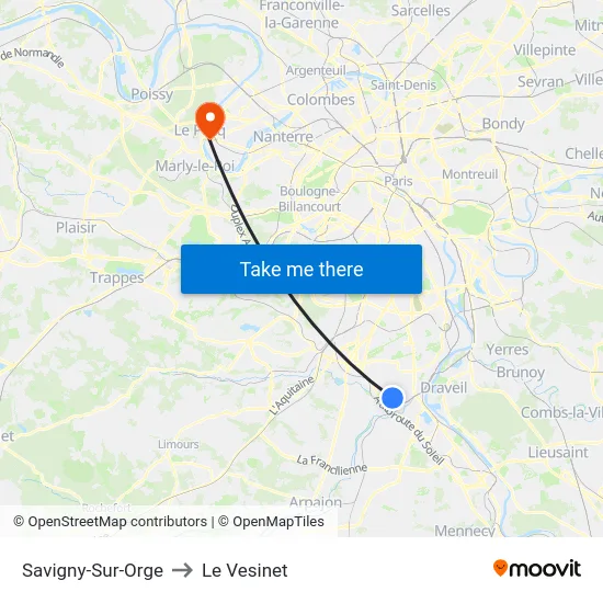 Savigny-Sur-Orge to Le Vesinet map