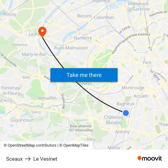 Sceaux to Le Vesinet map