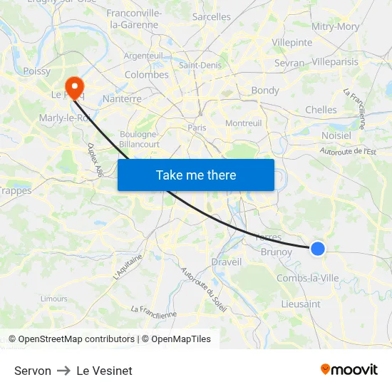 Servon to Le Vesinet map