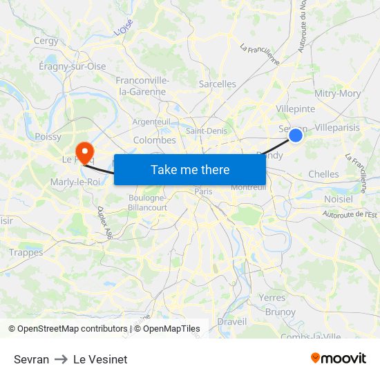 Sevran to Le Vesinet map