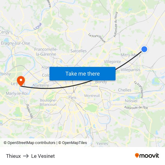 Thieux to Le Vesinet map