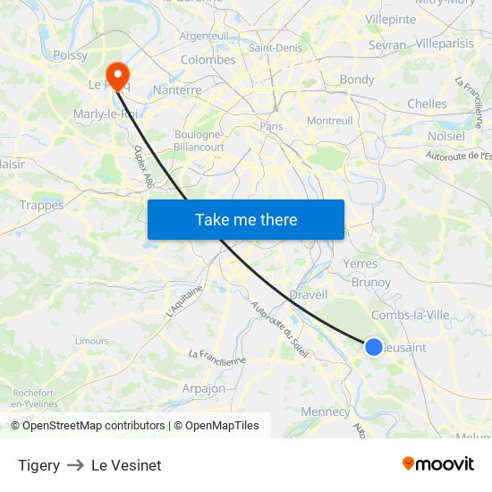 Tigery to Le Vesinet map