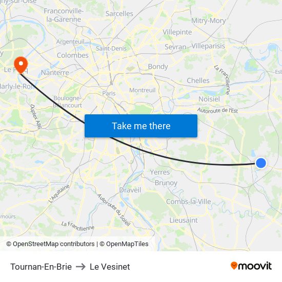 Tournan-En-Brie to Le Vesinet map