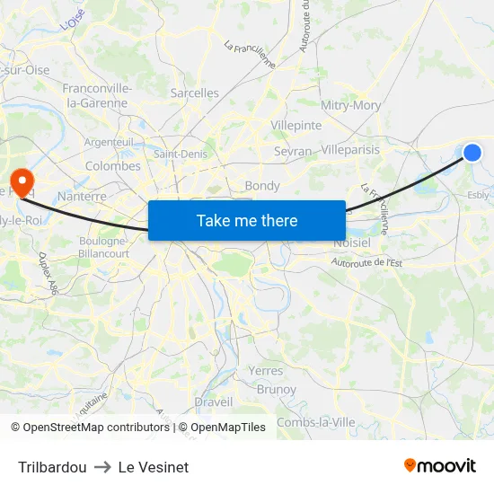 Trilbardou to Le Vesinet map