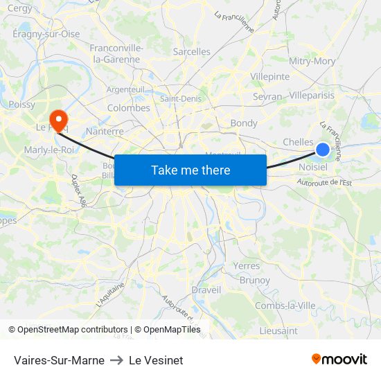 Vaires-Sur-Marne to Le Vesinet map