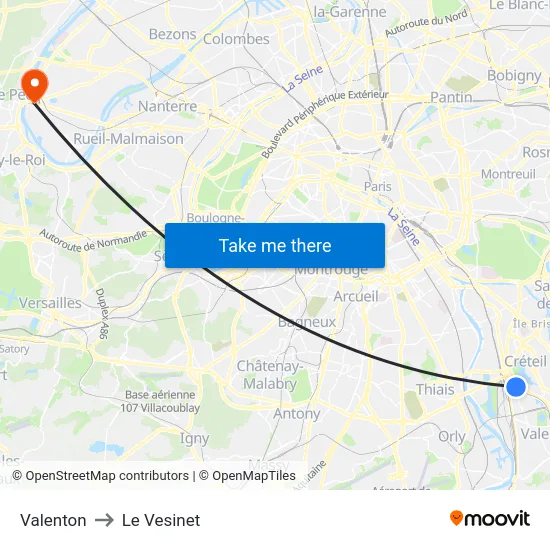 Valenton to Le Vesinet map