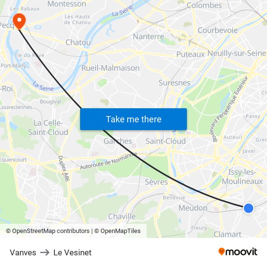 Vanves to Le Vesinet map