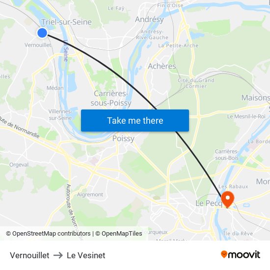 Vernouillet to Le Vesinet map