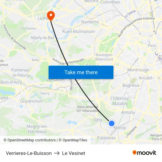 Verrieres-Le-Buisson to Le Vesinet map