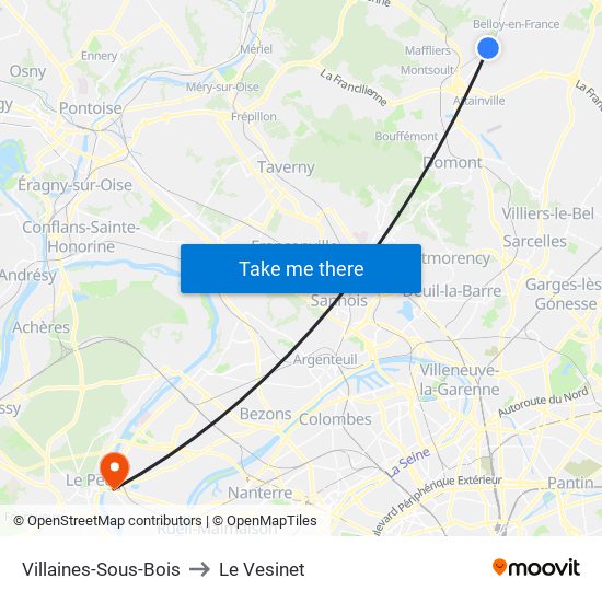 Villaines-Sous-Bois to Le Vesinet map