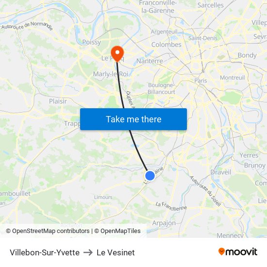 Villebon-Sur-Yvette to Le Vesinet map